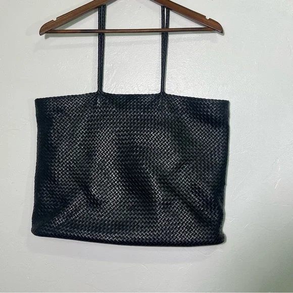 Quince Black Italian Leather Handwoven Tote Bag - Picture 8 of 14